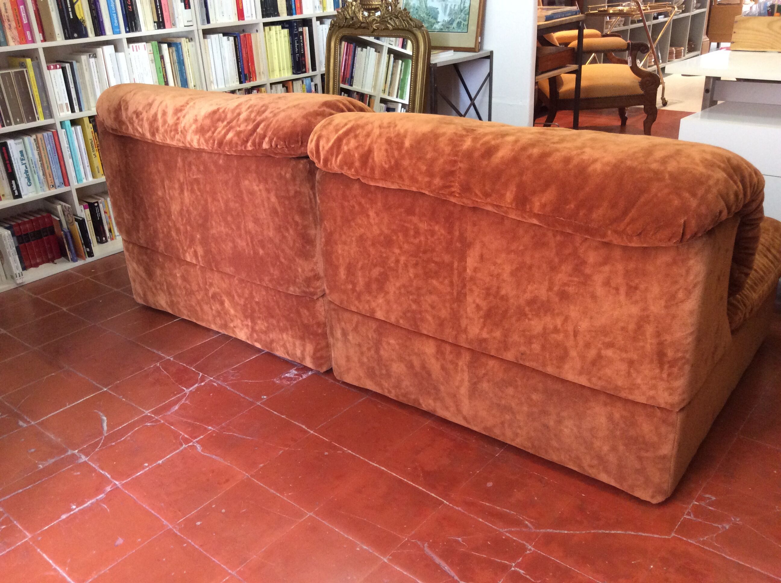 Vintage corner sofa modular velvet orange burned 70 years