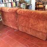 Vintage corner sofa modular velvet orange burned 70 years