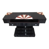 Pyramid-shaped console made entirely of beech wood, elm magnifying glass and rosewood