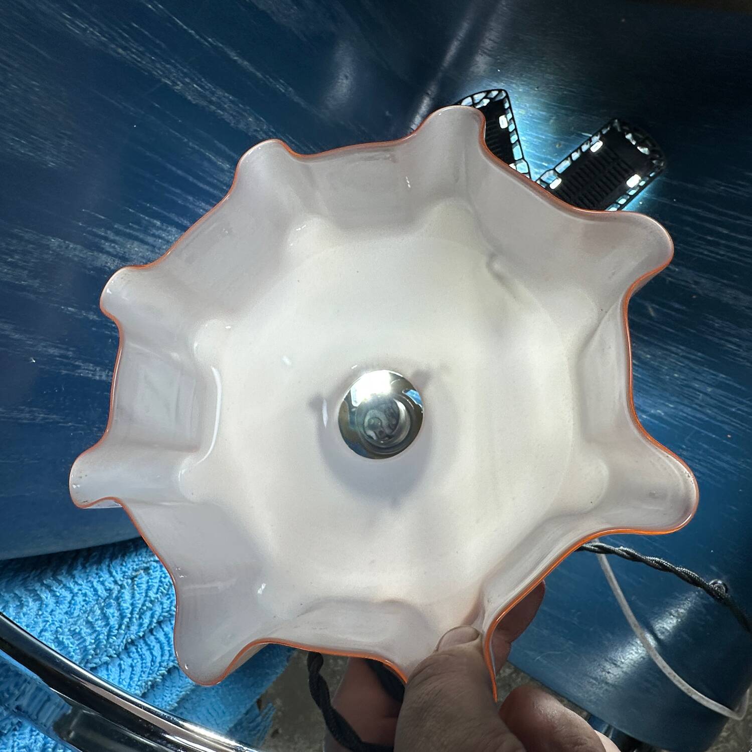 Pink opaline draped pendant light