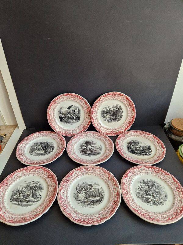 Set of 8 "Month" ceramic talking plates Digoin Sarreguemines