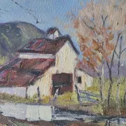 Vintage Oil Landscape Painting - Impasto Barn Scene