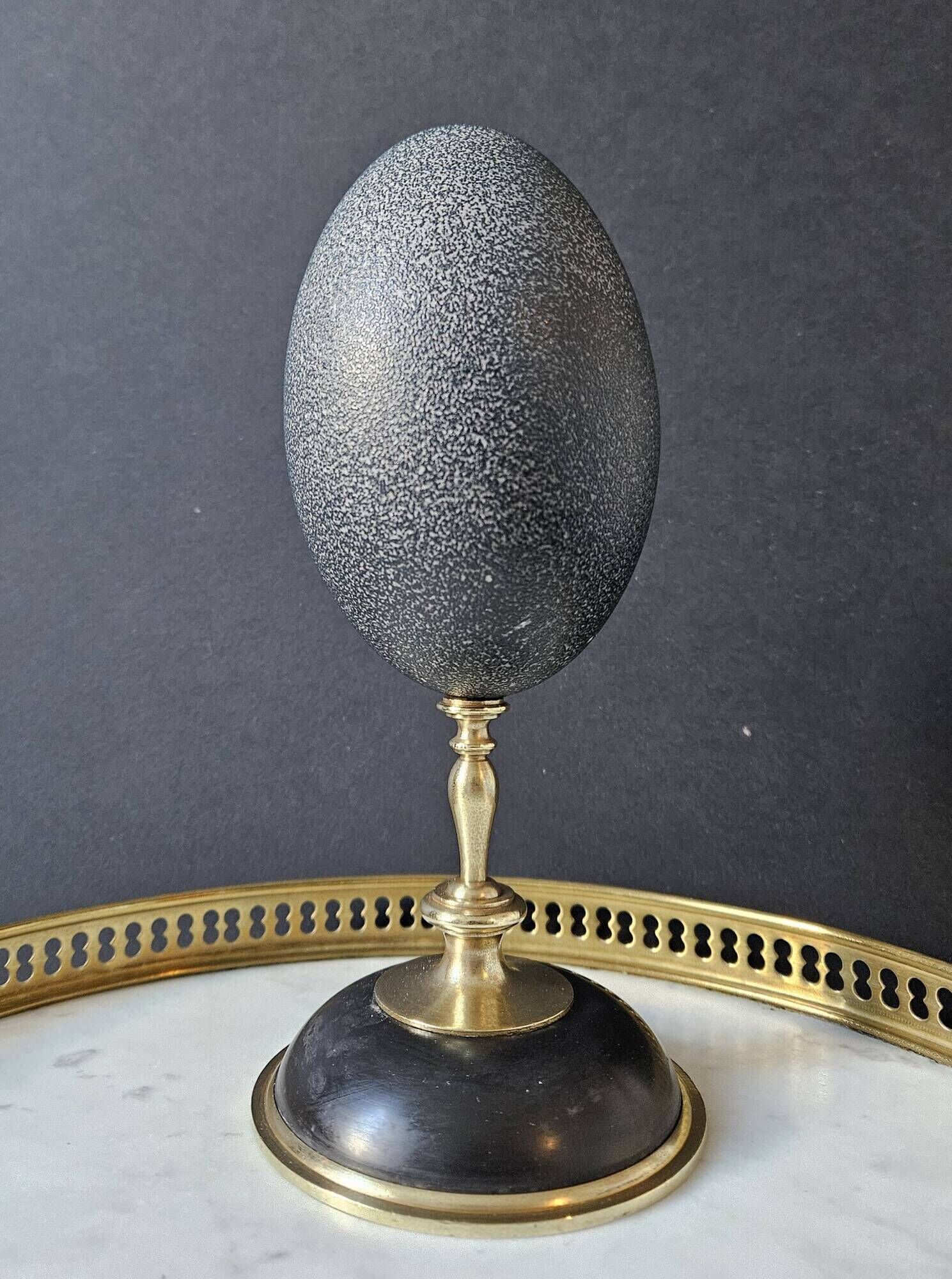 Emu Egg, Brass and Black Marble Base (Early 20th Century) H: 21 cm | Curiosity