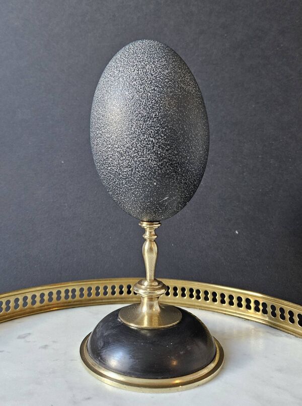 Oeuf d'Émeu, Socle Laiton et Marbre Noir (Début XXè) H : 21 cm   Curiosité