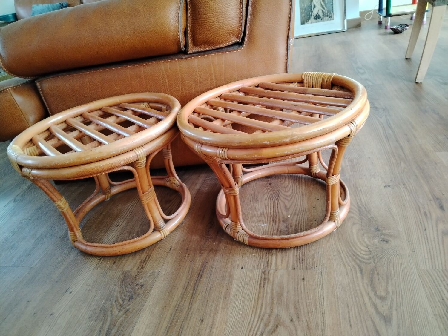 Pair of rattan stools
