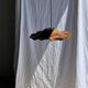 Large wavy flat leaf suspension in teak with flower stripes D:50