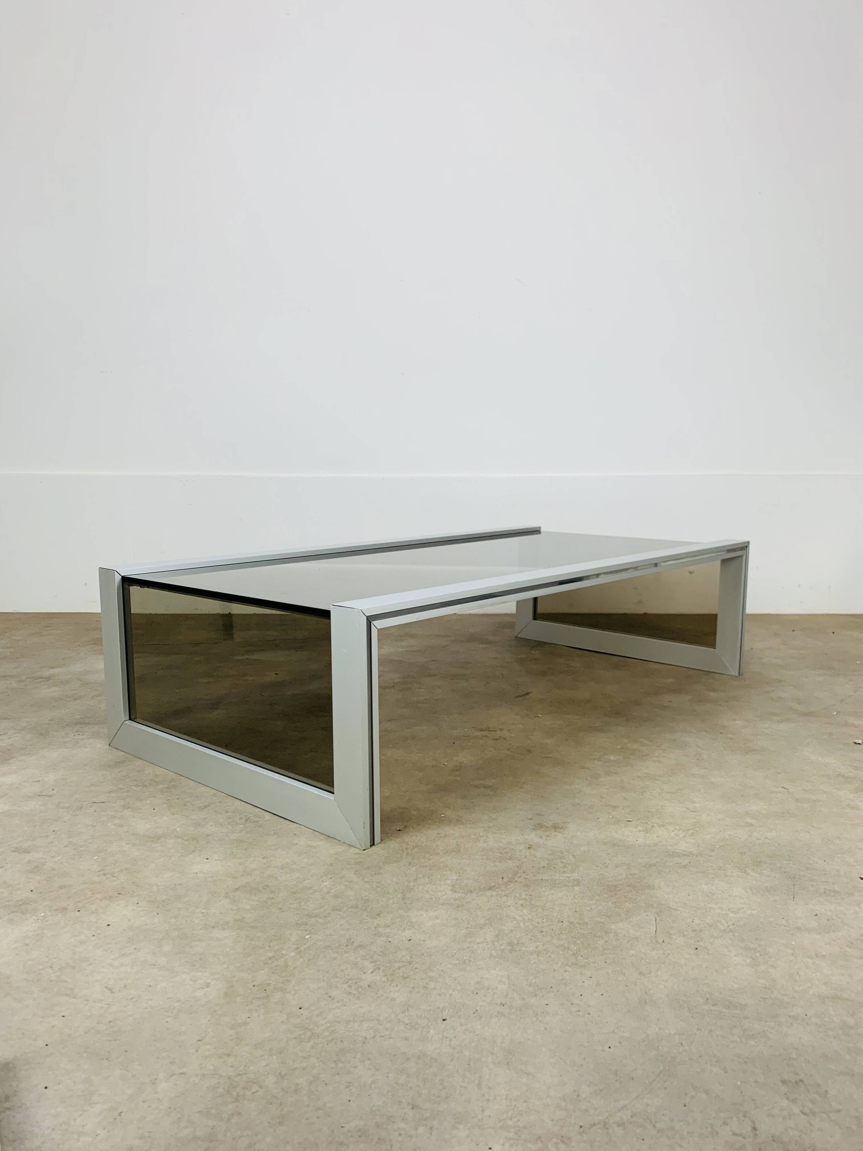 Aluminum and smoked glass coffee table, 1970s