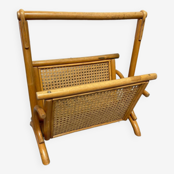 Vintage rattan/bamboo and canework magazine rack