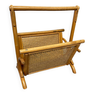 Vintage rattan/bamboo and canework magazine rack