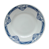 Ancien plat à gâteaux français piédouche art déco bleu&blanc