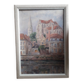 Tableau ancien représentant la cathédrale d'Auxerre