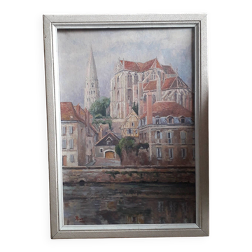 Old painting representing Auxerre Cathedral