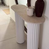 Travertine and wood console | white oak
