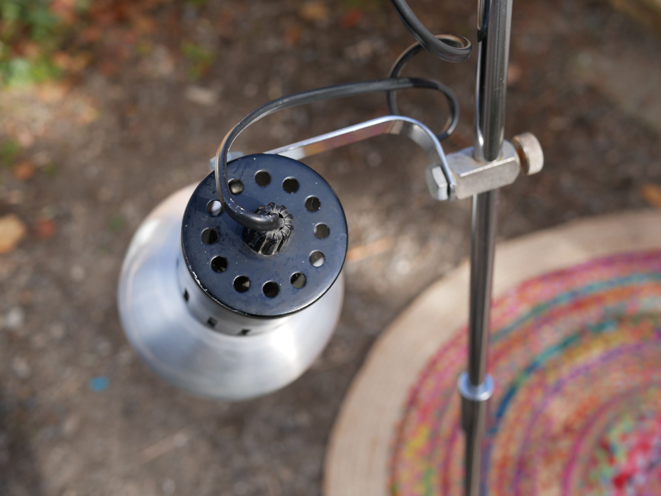 Floor lamp in metal chrome with 3 spotlights, 70s