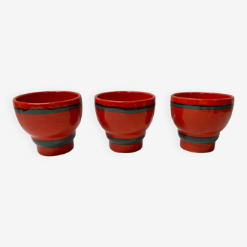 Set of 3 red German ceramic cups
