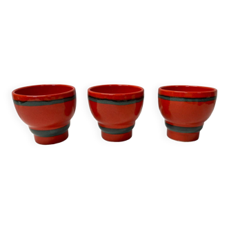 Set of 3 red German ceramic cups