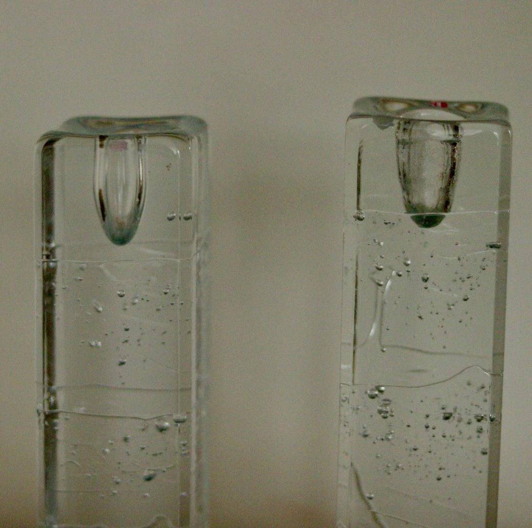 Pair Of Solid Glass Candlesticks "Arkipelago" From ittala Finland