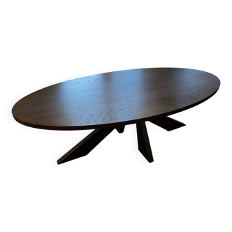 Oval wood dining table signed Arp