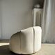 Large white circular armchair, white fabric upholstery