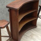 Bar and 2 brutalist stools in massive elm circa 1960