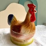 Terrine Michel Caugant rooster or hen in polychrome earthenware