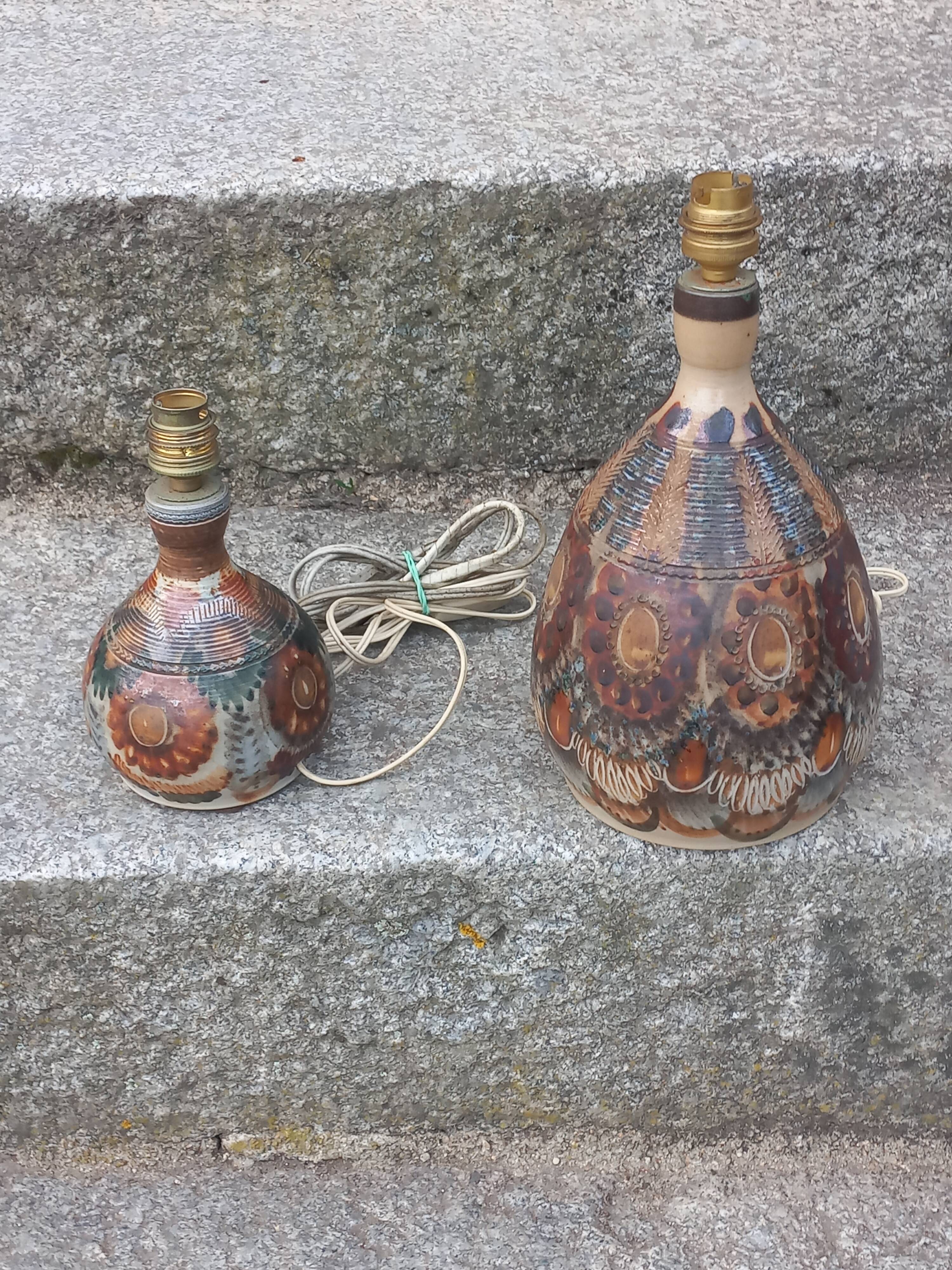 Set of 2 stoneware lamps by Jean Claude Courjault La Cerisaie.