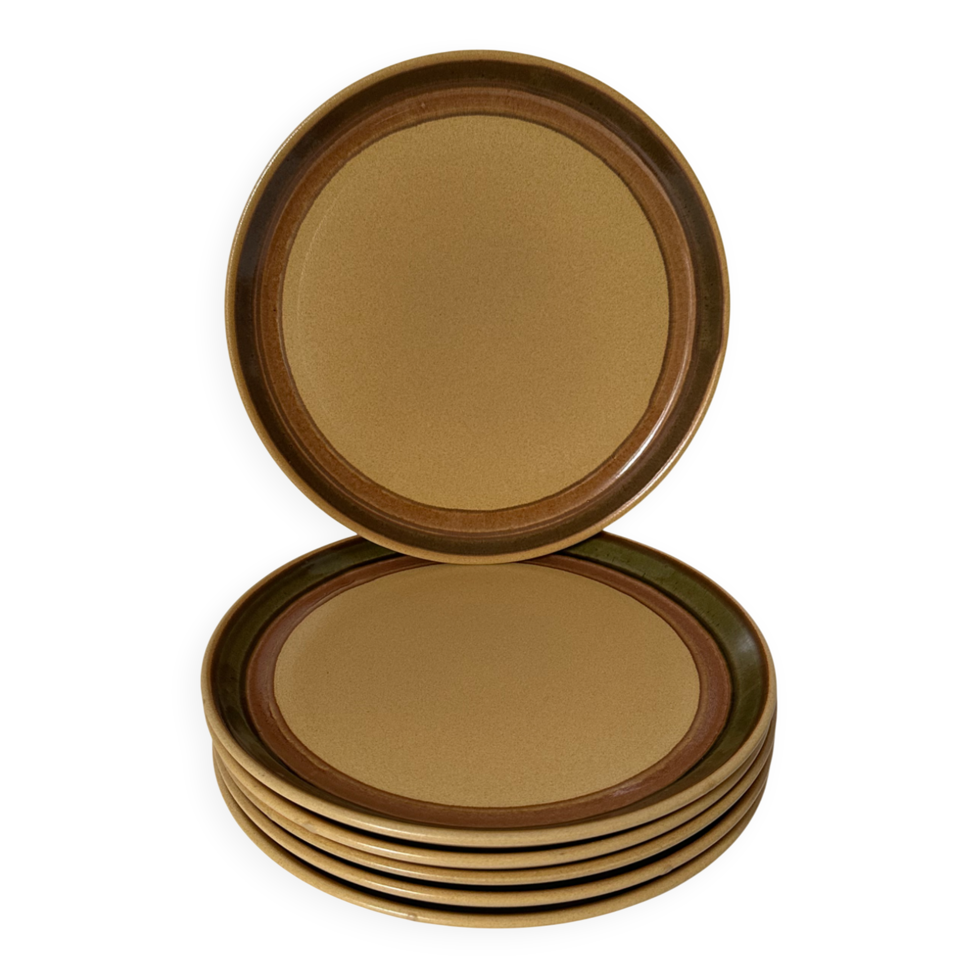 Set of six glazed stoneware dessert plates.