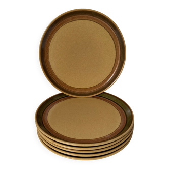 Set of six glazed stoneware dessert plates.