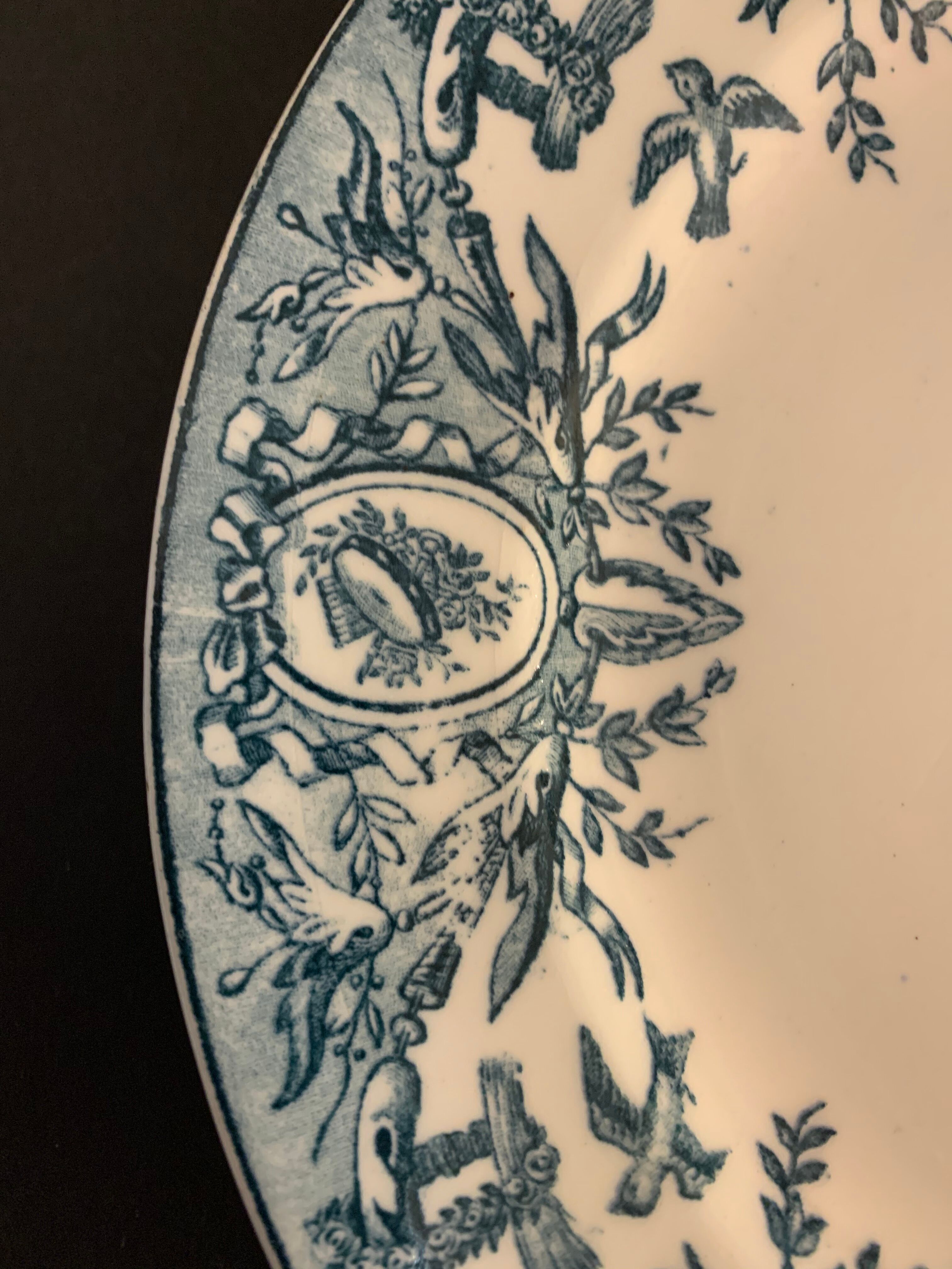 10 old blue flat plates Terre de Fer Léon Graves model Louis XVI, twentieth century