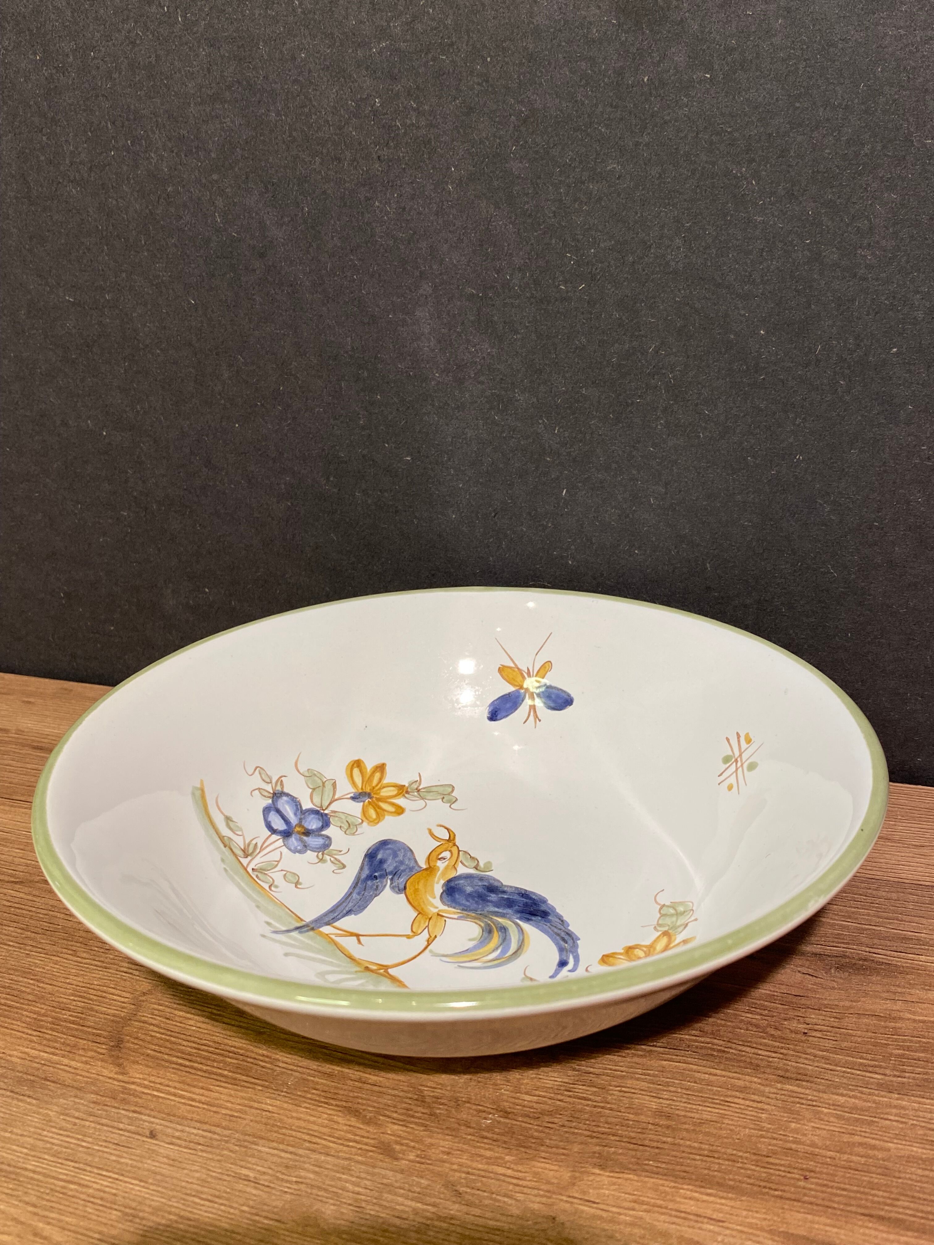 Bowl, hollow plate, earthenware cup decoration moustiers signed A. Le Gros Le Muret