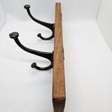 Solid teak coat hook with 2 double cast iron hooks