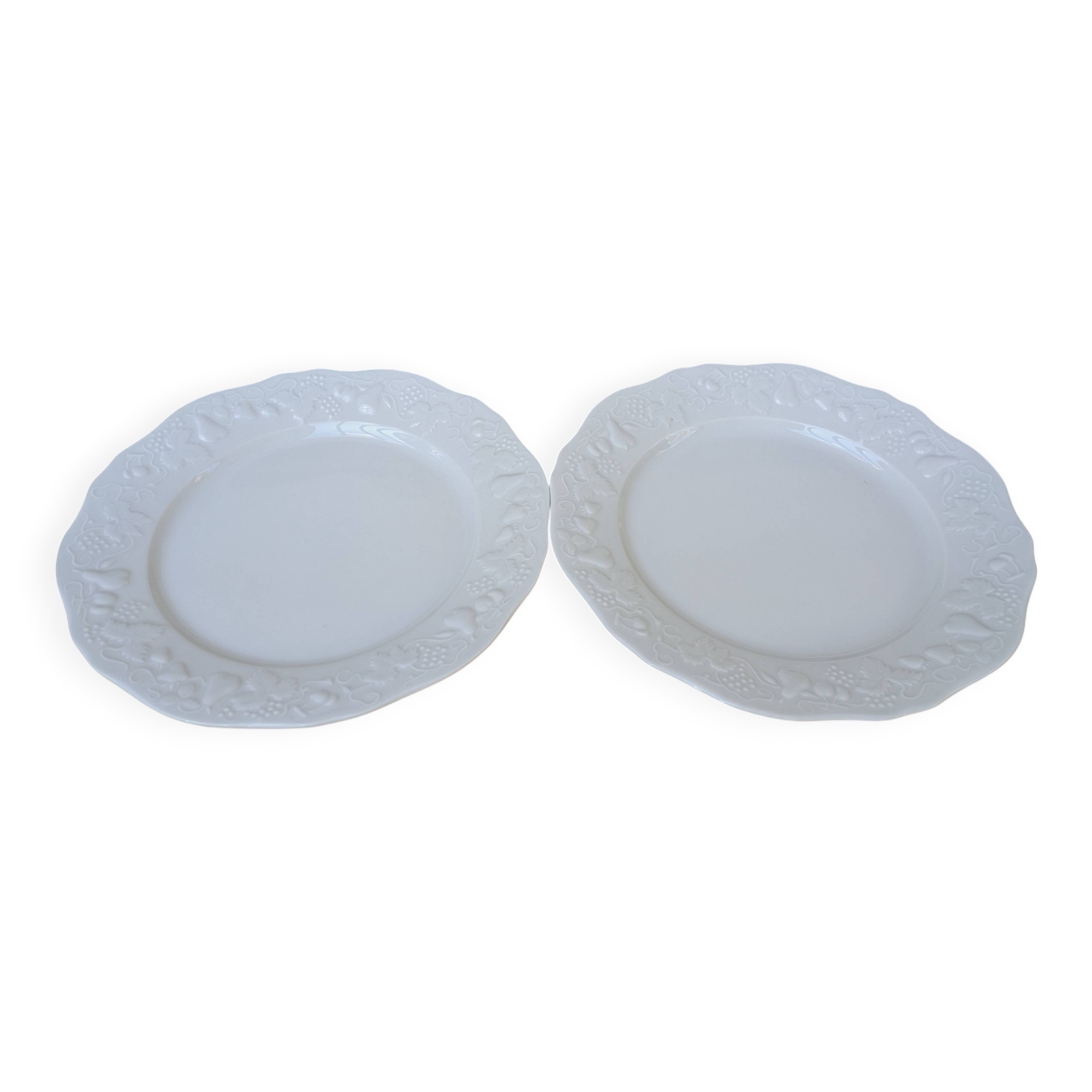 Set of 2 fruit motif plates P. Deshoulières in Limoges porcelain