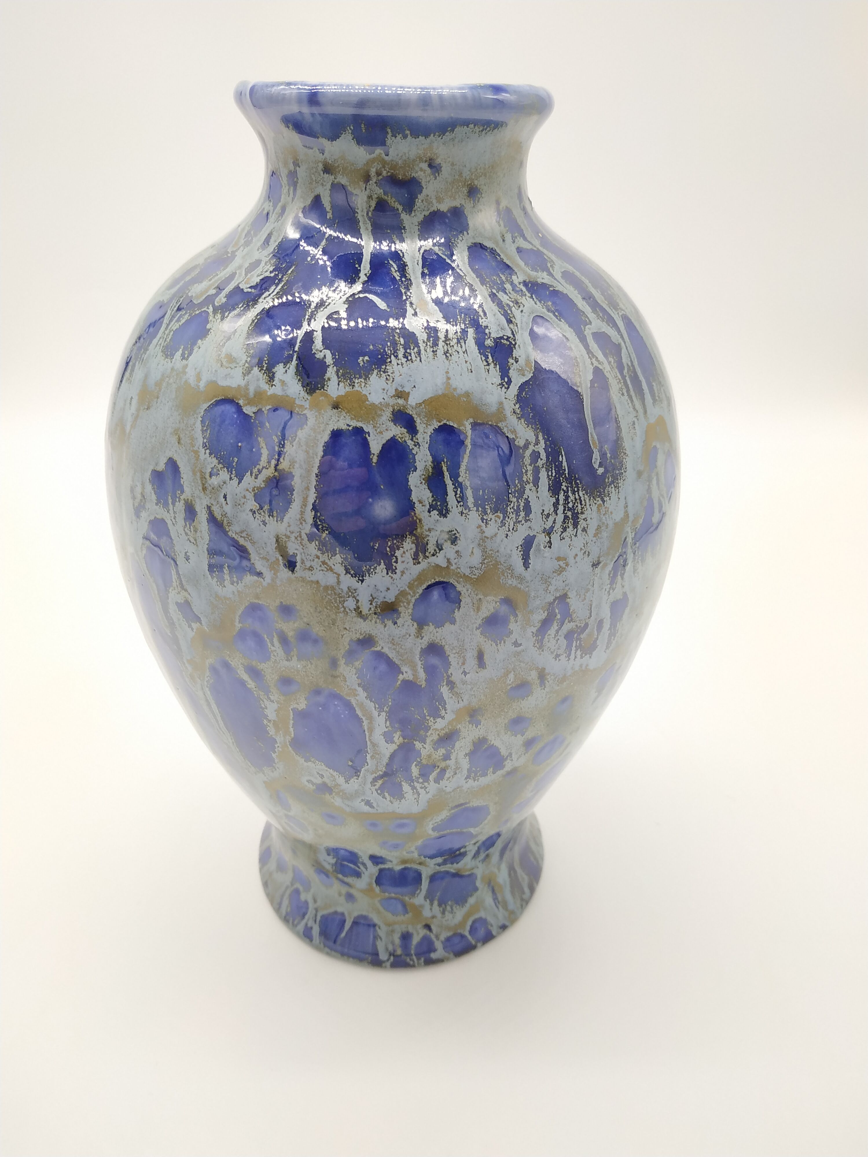 Flame blue baluster vase signed Roy