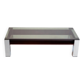 Vintage Italian coffee table with a smoked glass top and chrome structure.