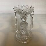 Pineapple candlestick with six glass moulded pendants.