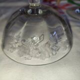 Beautiful set of seven crystal champagne glasses engraved with vine branches