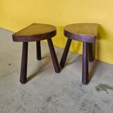 Set vintage french oak wooden stools, from the 1970