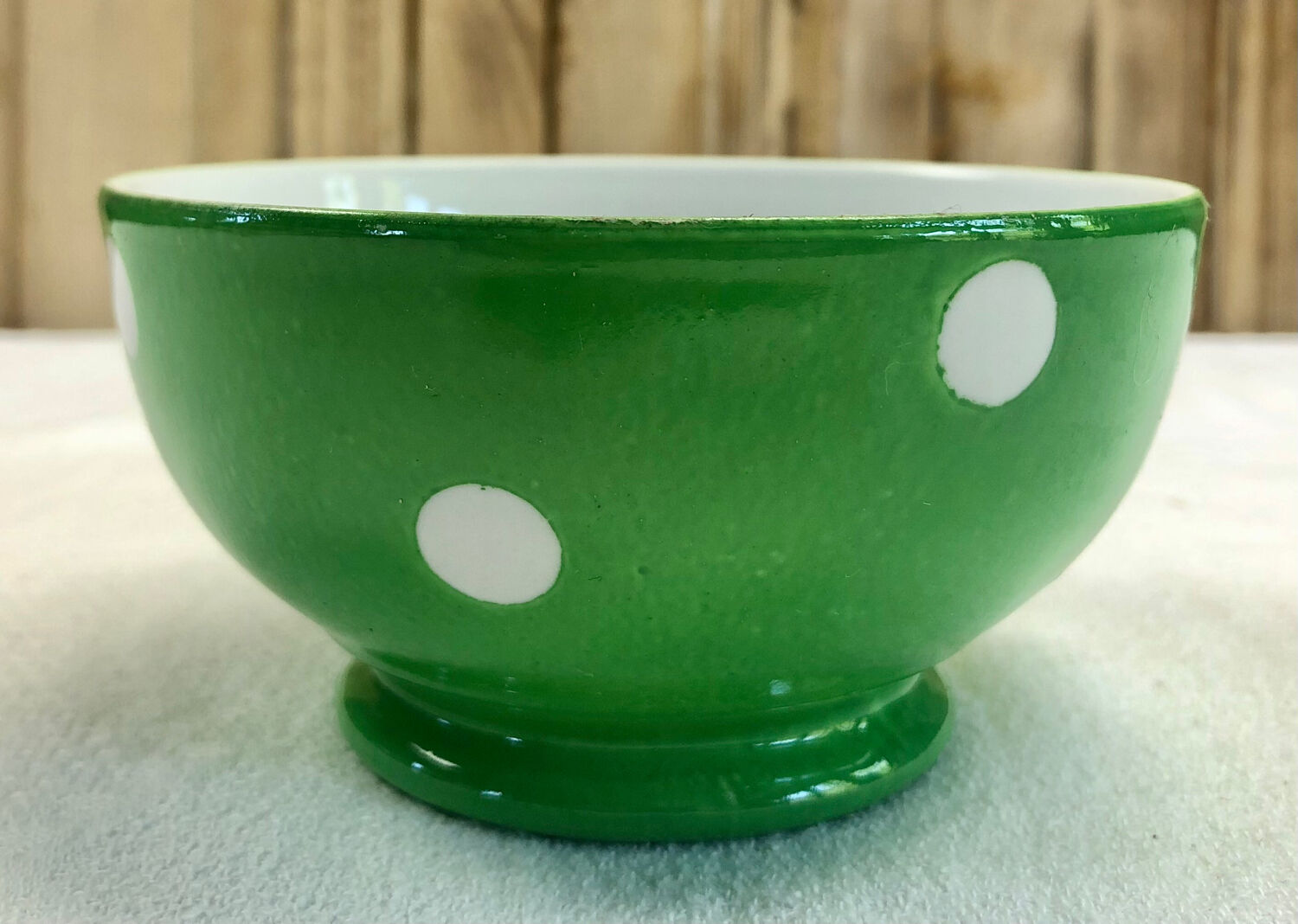 Bol vert pois blancs porcelaine Longchamp