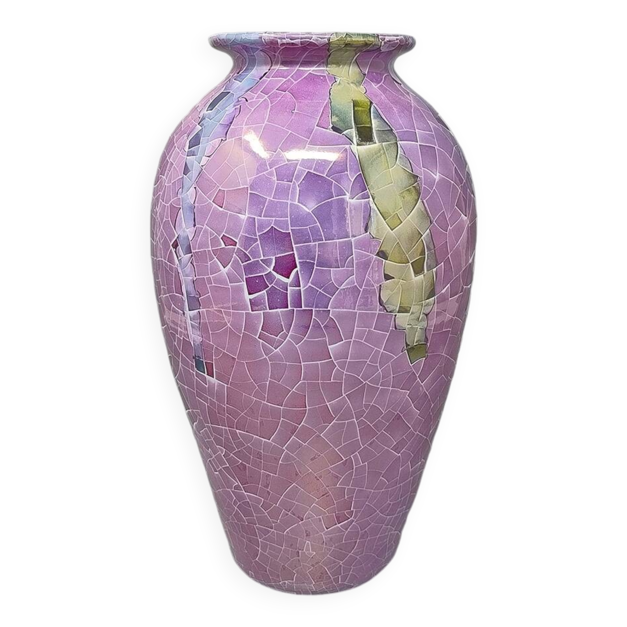 1960s Astonishing Giuseppe Locci Polycrome Craquelé Vase in Sardinian Ceramic. Made in Italy