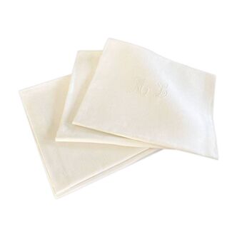 8 serviettes de table anciennes damassées et monogramées en mélange coton/lin