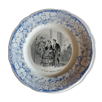 Assiette parlante à thème creil & montereau xixème la quête pendant l'office