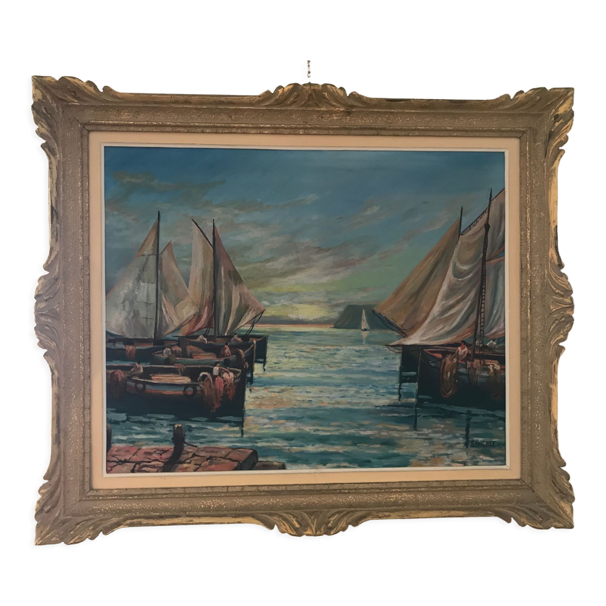 Marine oil on canvas signed Sanchez