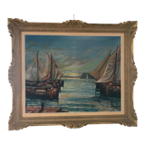 Marine oil on canvas signed Sanchez