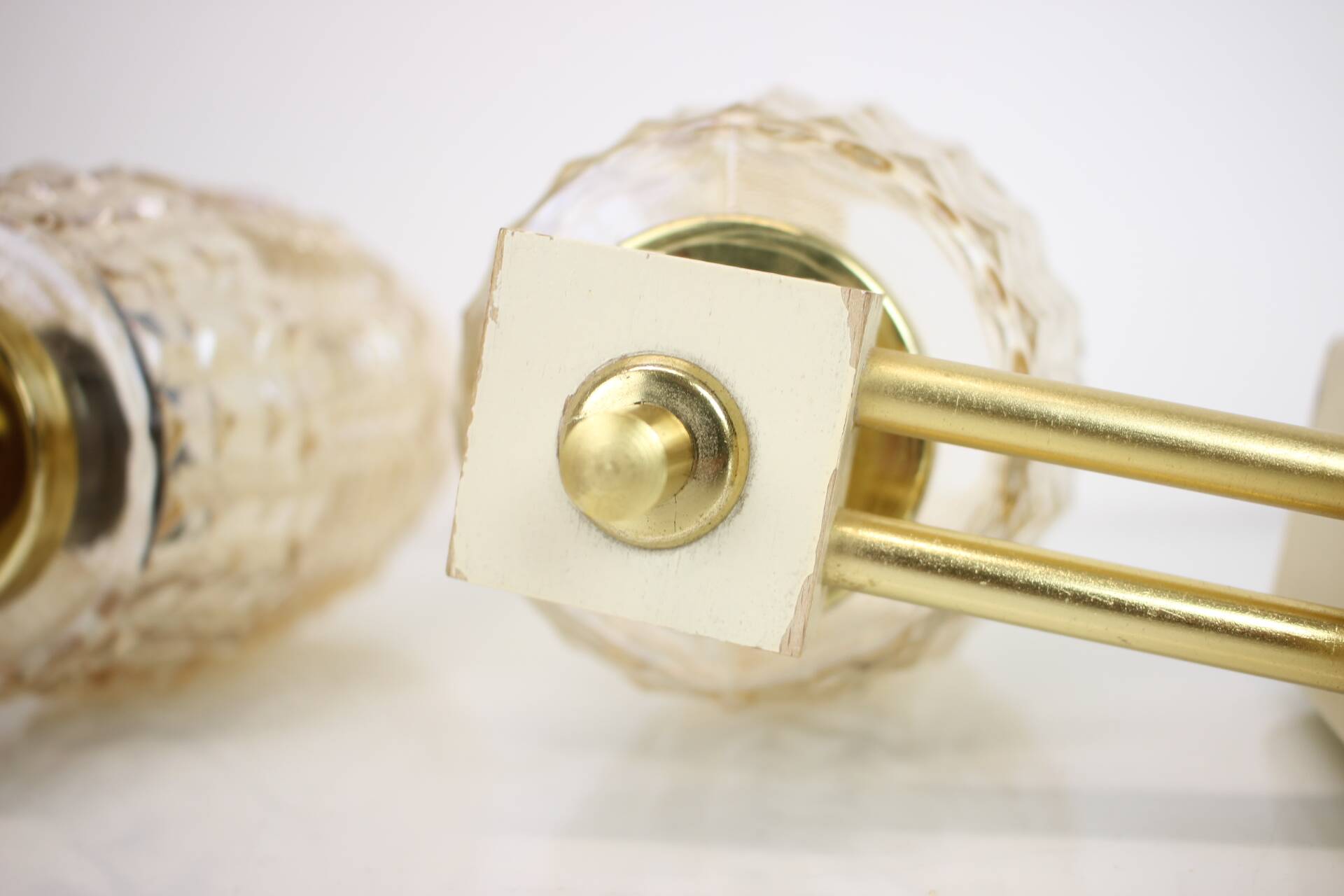 1970s Pair of Two Wall Lamps with Glass Shades, Czechoslovakia