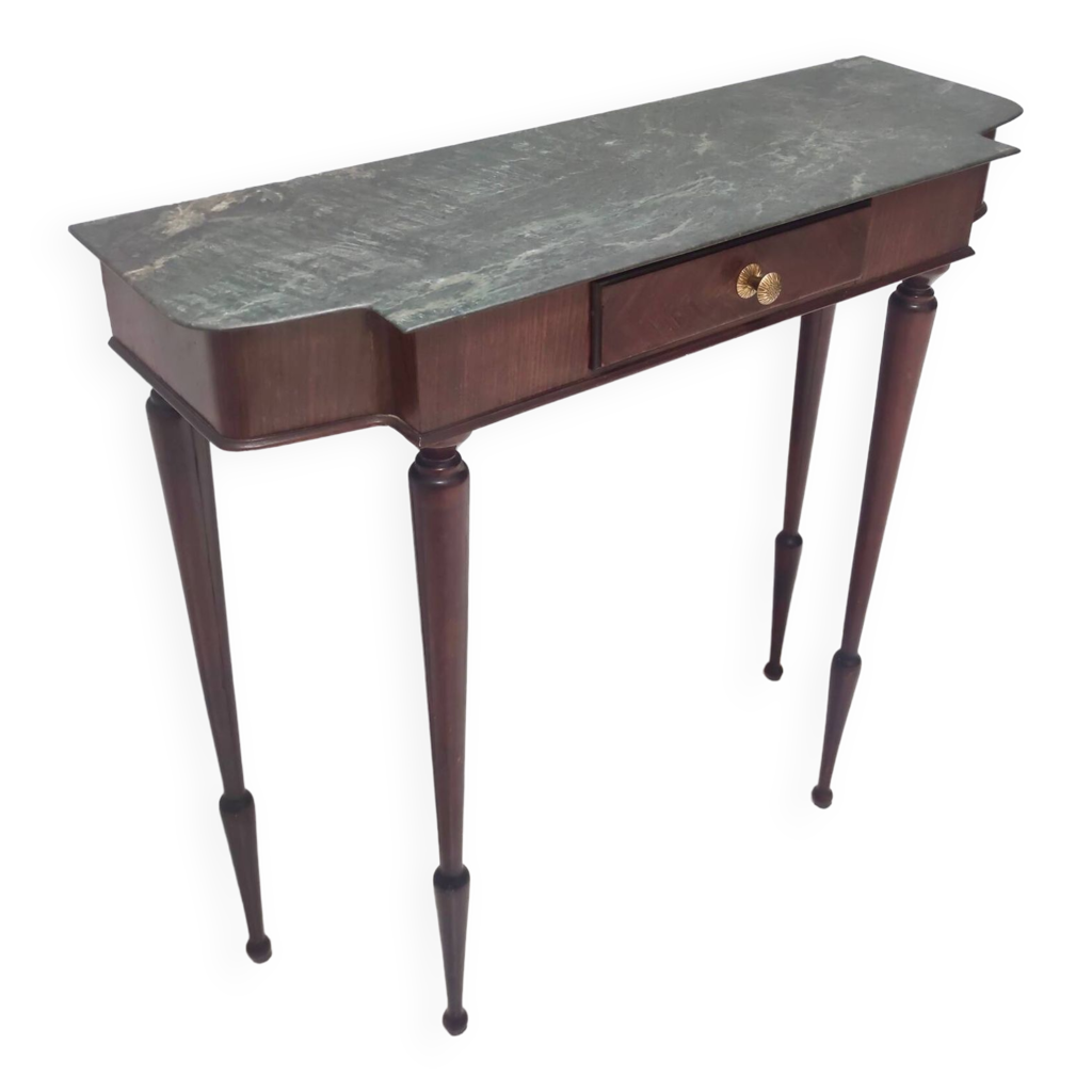 Table console vintage en hêtre noirci avec plateau en marbre des alpes vertes, italie Selency