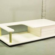 White High Gloss Free Form Italian Design Coffee Table w. Brass Accents 70s