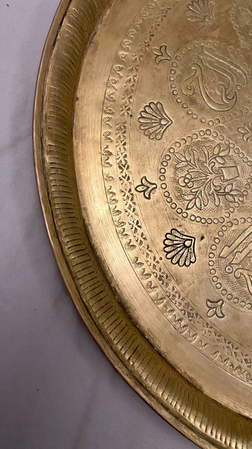 Old Moroccan tray in yellow copper