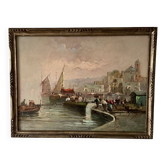 Huile sur toile "Port italien"