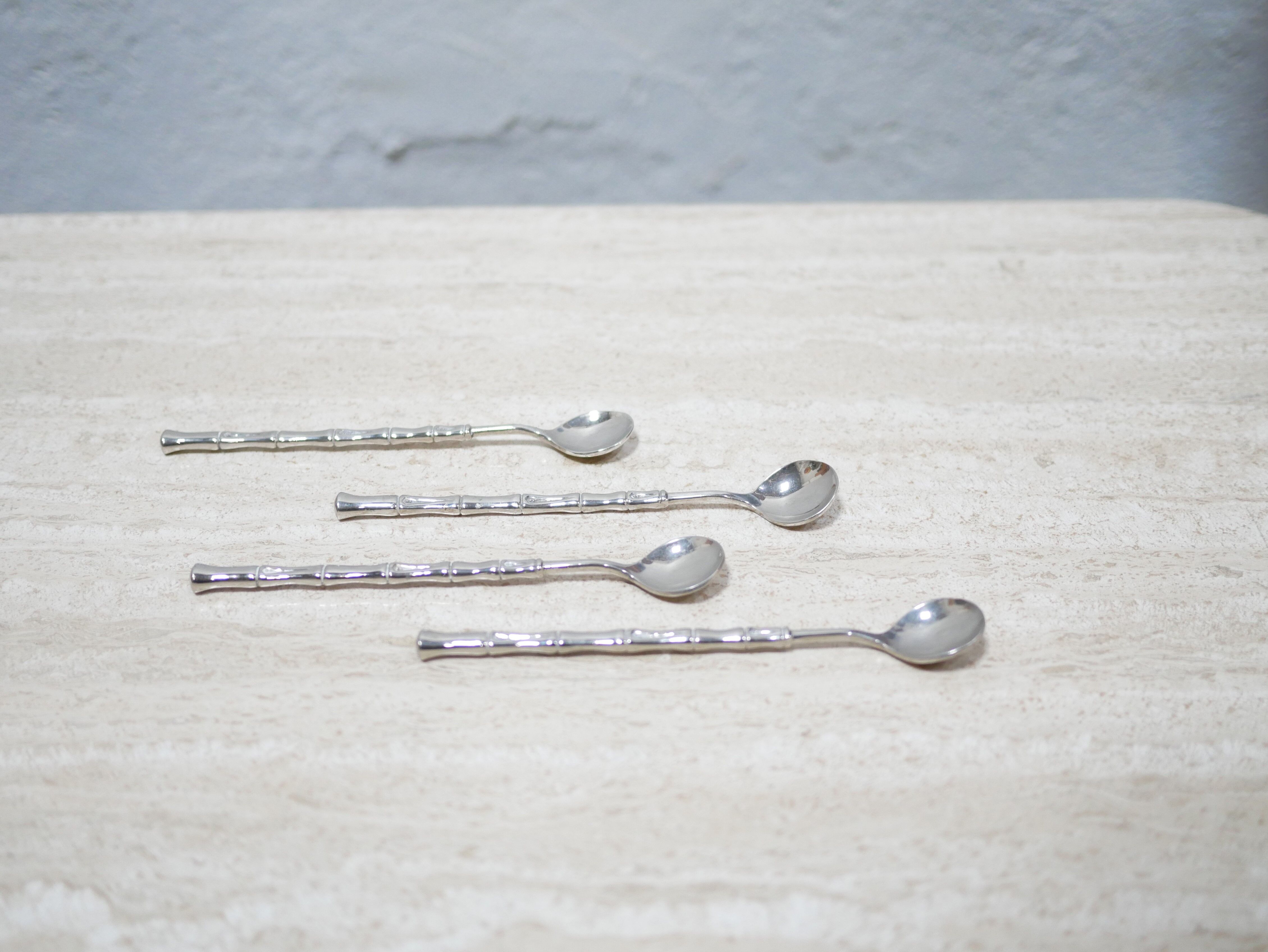 Series of 4 vintage silver metal mocha spoons