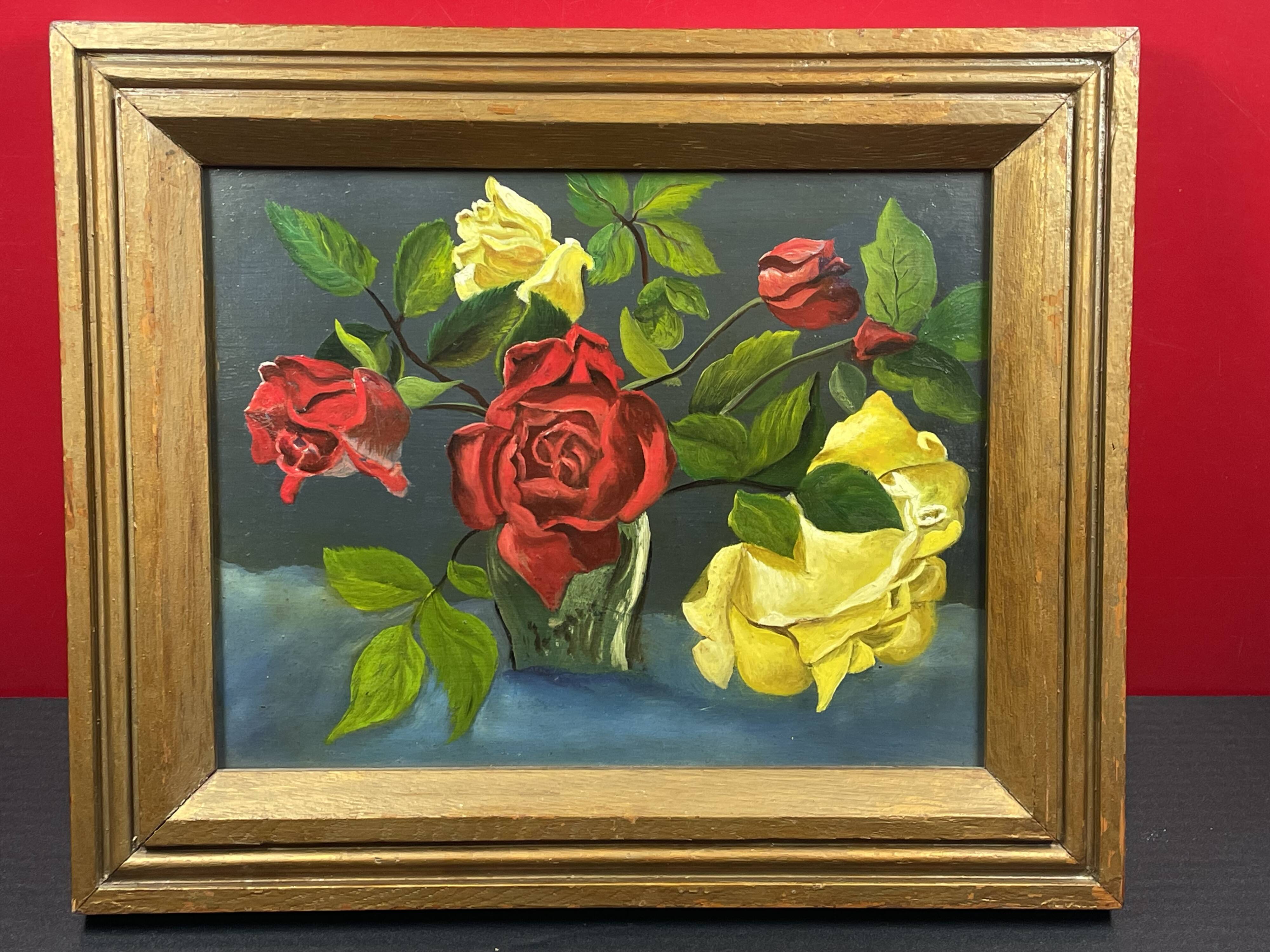 Unsigned oil painting on hardboard, Bouquet of Flowers
